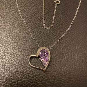 Heart Shape Purple Gem Silver Necklace